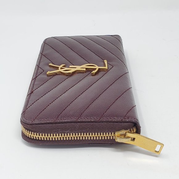 100% Auth YSL Monogram Grain Gold Zippy Wallet - Picture 7 of 14